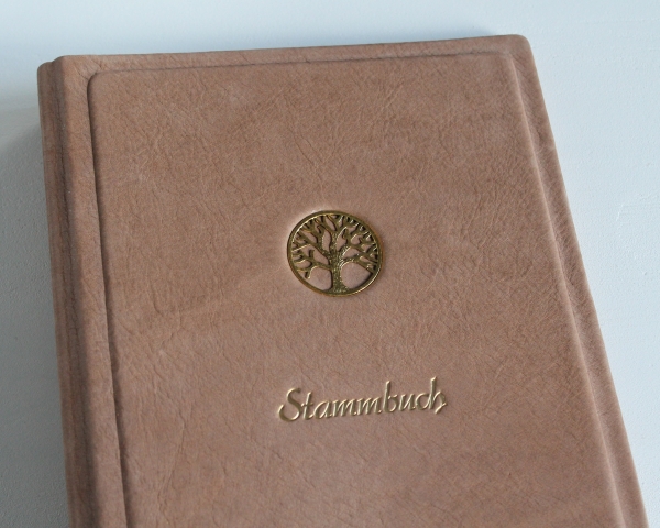 Stammbuch "Goldene Lebensbaum" aus hellbraunem Nubukleder, DIN A5